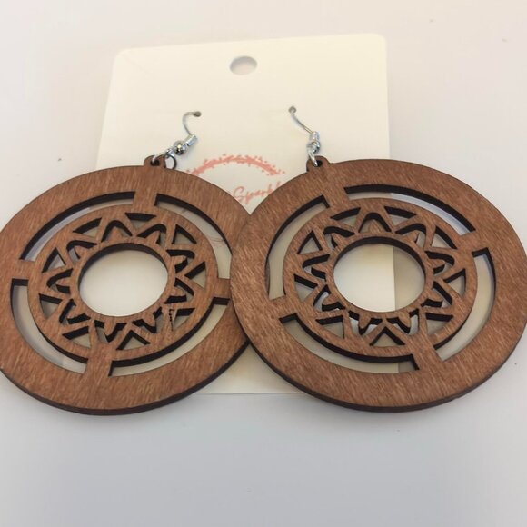 Circular Wooden Earrings 2 Sets - Picture 1 of 2